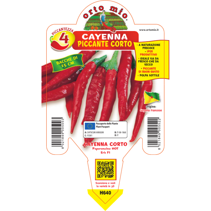 PIMIENTO PICANTE CORTO DE CAYENA var. CAYENNA HOT 187 F1
